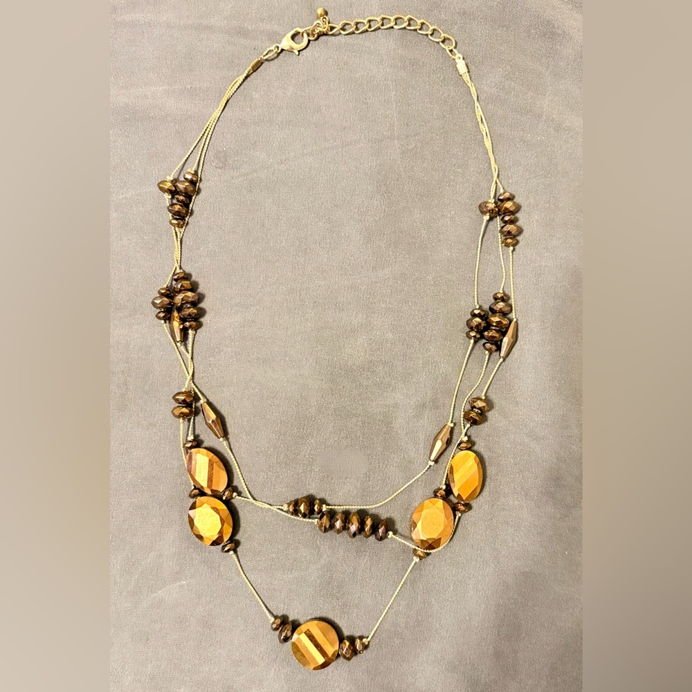 Gold & Bronze Multi-Strand Beaded Necklace